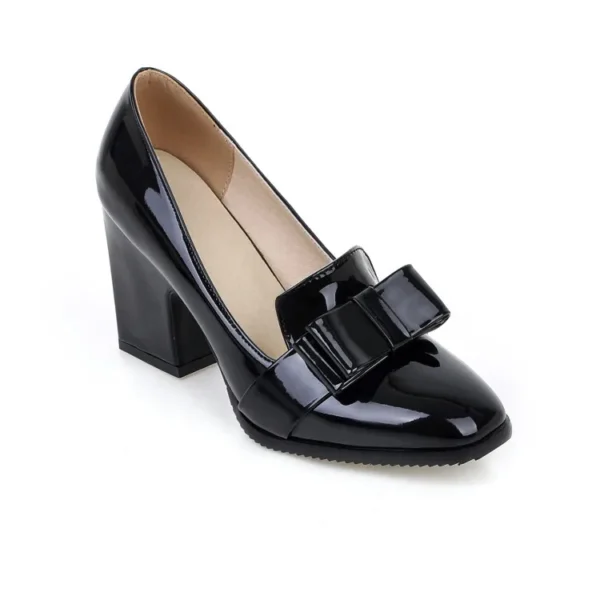 Mocassins à talons en cuir verni avec nœud décoratif – Image 6