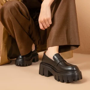 Mocassins en cuir à bout rond pour femme