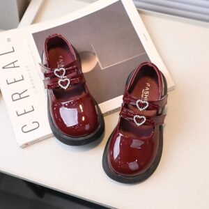 Mocassin Fille Cuir Verni Décoration Cœur