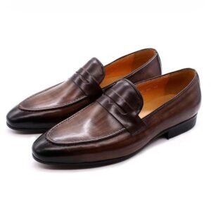 Mocassins en cuir véritable marron foncé pour homme