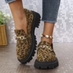 Mocassins léopard tendance avec semelle épaisse pour femme