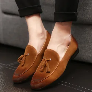 Mocassins en daim véritable souple et classique à glands pour homme