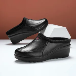 Mocassins fourrés à semelles compensées faciles à enfiler pour femme