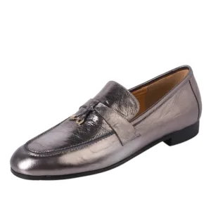 Mocassins à gland argentés pour femme en cuir véritable