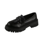 Mocassins noirs à talon carré et semelle épaisse pour femme