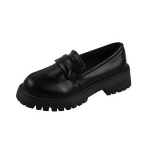 Mocassins noirs à talon carré et semelle épaisse pour femme