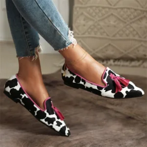 Mocassins plats à glands imprimé léopard pour femme
