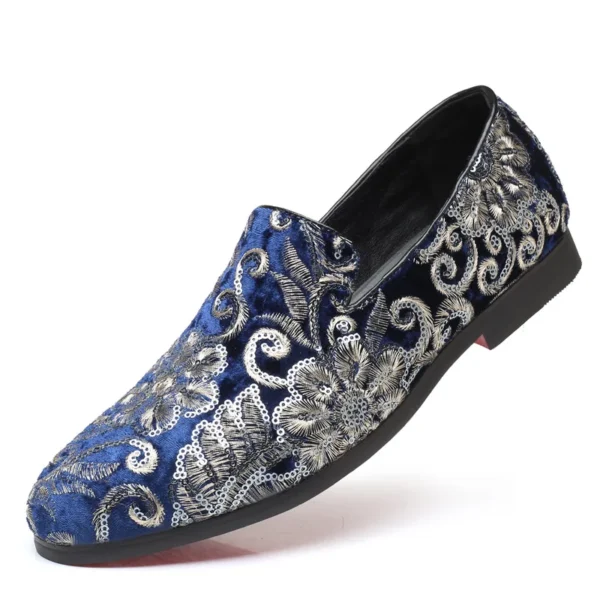 Mocassins effet velours brillant avec broderie fleurie et sequins – Image 8