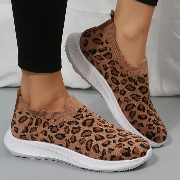 Mocassins sport en maille motif léopard pour femmes