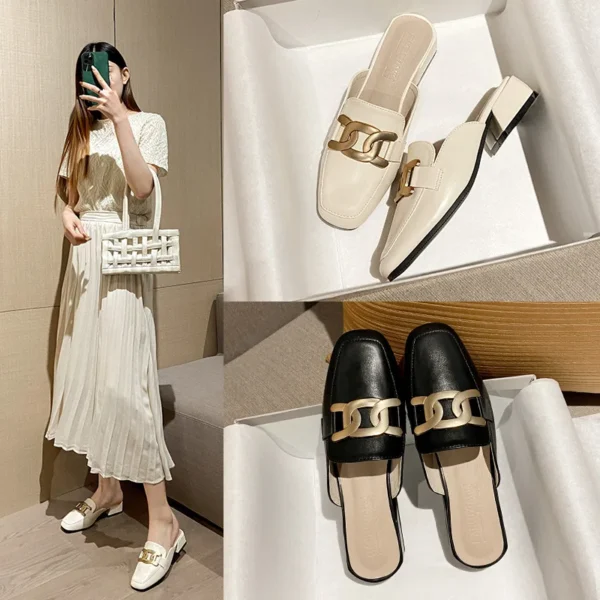 Mocassins mule à talons carrés pour femme