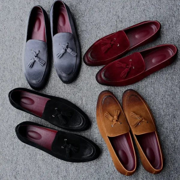 Mocassins en daim véritable souple et classique à glands pour homme – Image 2
