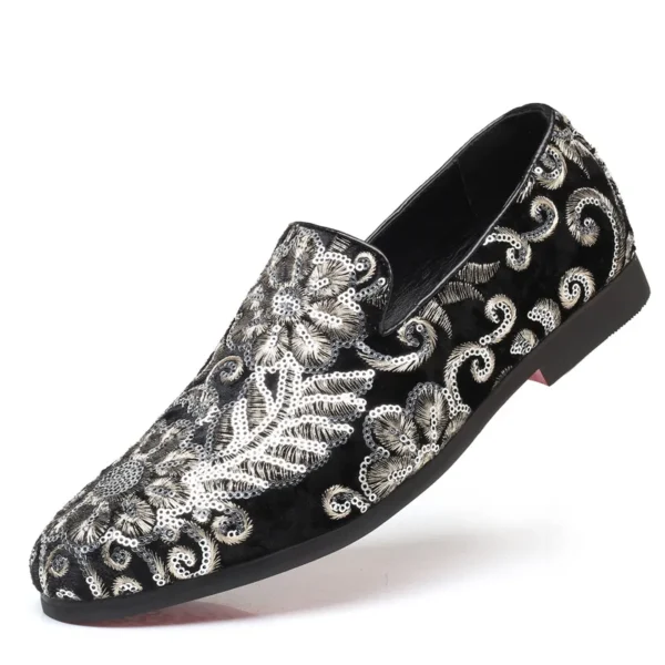 Mocassins effet velours brillant avec broderie fleurie et sequins – Image 7