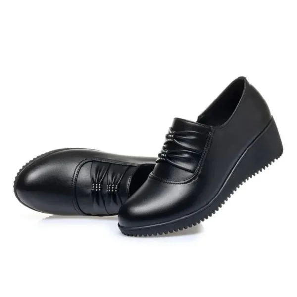 Mocassins compensés confortables en cuir noir pour femmes – Image 5
