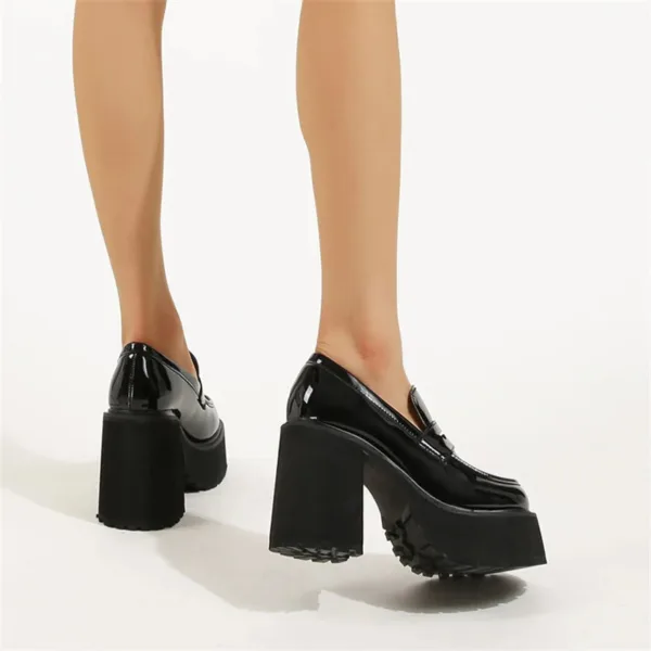 Mocassins à talons à semelle épaisse noire pour femmes – Image 2