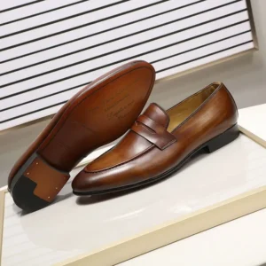 Mocassins en cuir véritable marron foncé pour homme