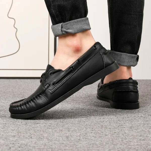 Mocassins bateau tricolores plats en cuir pour homme – Image 4