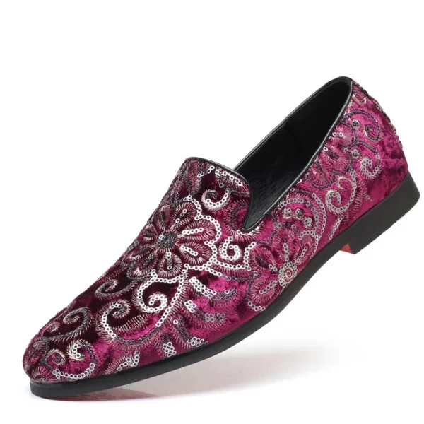 Mocassins effet velours brillant avec broderie fleurie et sequins – Image 9