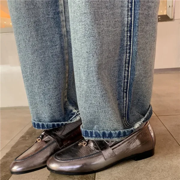 Mocassins à gland argentés pour femme en cuir véritable – Image 3