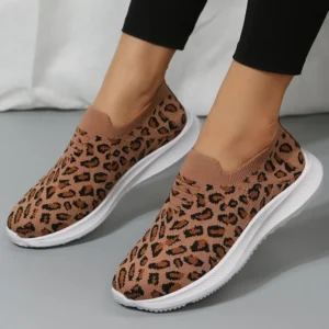 Mocassins sport en maille motif léopard pour femmes