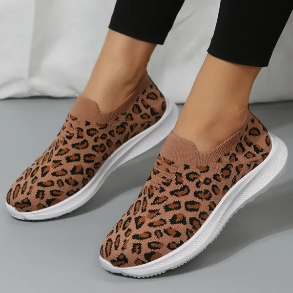 Mocassins sport en maille motif léopard pour femmes