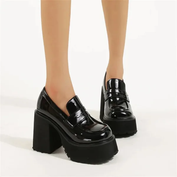 Mocassins à talons à semelle épaisse noire pour femmes – Image 7