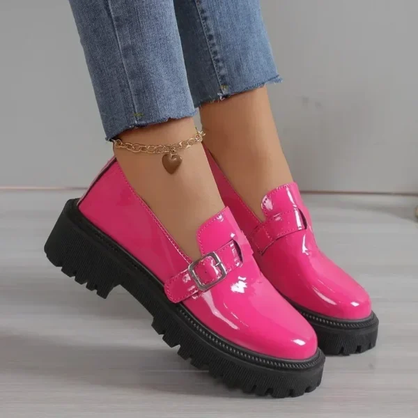 Mocassins à plateforme en cuir vernis rose pour femme – Image 2