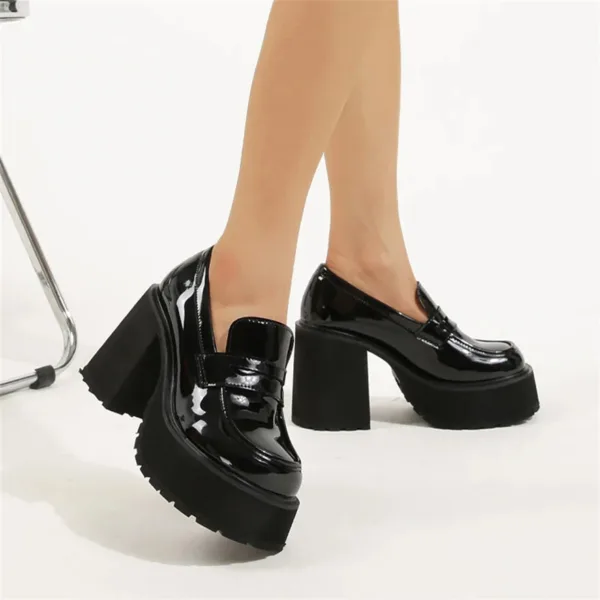 Mocassins à talons à semelle épaisse noire pour femmes – Image 3