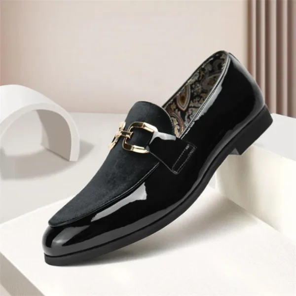 Mocassins habillés vernis noir et velours à mors dorés – Image 2