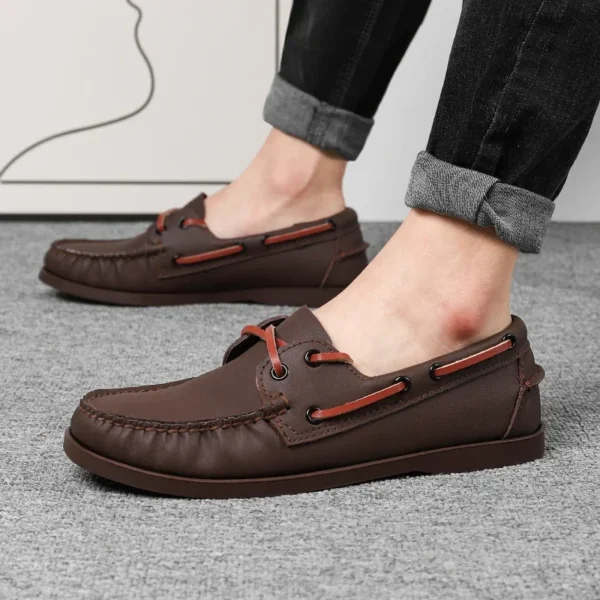 Mocassins bateau tricolores plats en cuir pour homme – Image 3