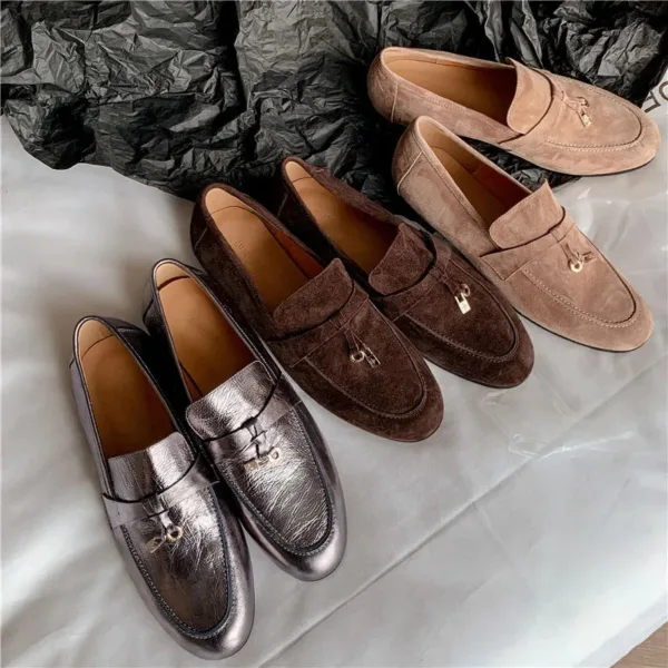 Mocassins à gland argentés pour femme en cuir véritable – Image 4