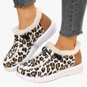 Mocassins bateau en fausse fourrure avec motif léopard