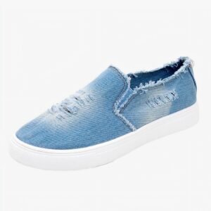 Mocassins en jean clair délavé et déchiré pour femme