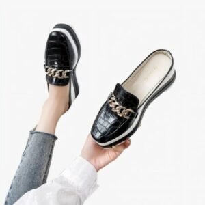 Mocassins ouverts compensés effet cuir pour femme