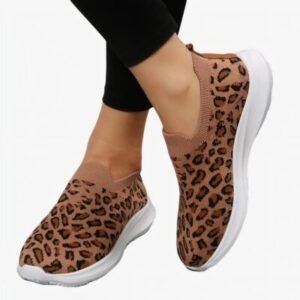 Mocassins sport en maille motif léopard pour femmes