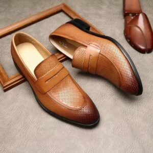 Mocassins à bout pointu en cuir véritable pour homme